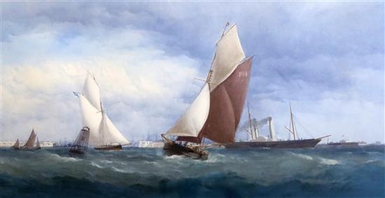 Charles Taylor Jnr (1841-1883) Portsmouth harbour 15.5 x 31.5in.